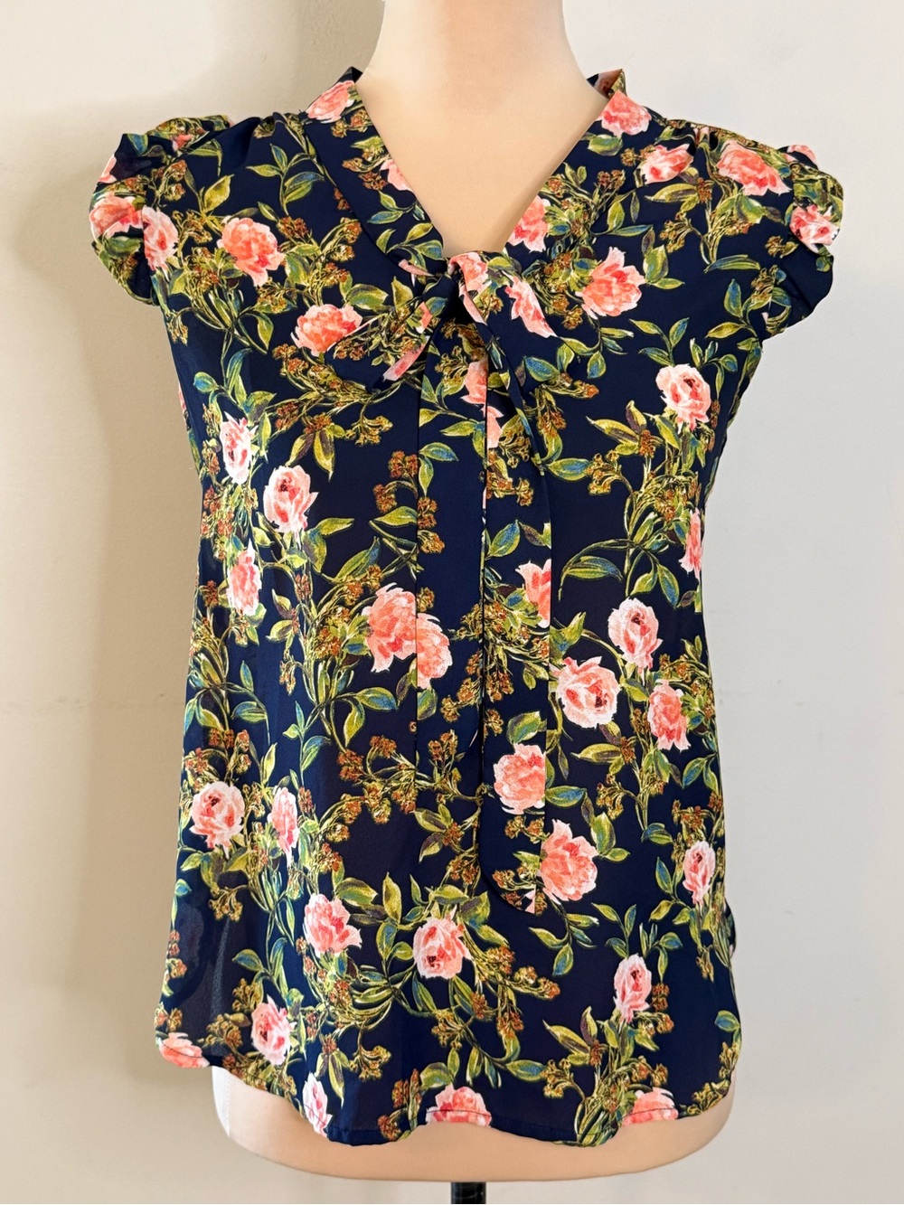 Sweet Rain cottagecore floral sleeveless ruffles coquette top SZ SM